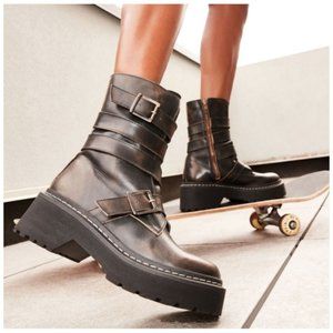 Steve Madden "Sarge" Leather Motorcycle Chunky Boots Sz 9 New in Box $170